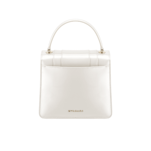 “Serpenti Forever ” top handle bag in white agate calf leather with a varnished and pearled effect, and black gros grain internal lining. Tempting snakehead closure in light gold plated brass enriched with black and pearled white agate enamel and black onyx eyes 1122-VCL image 3