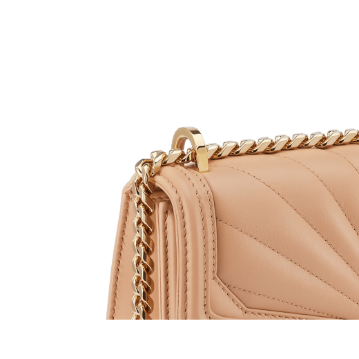 Serpenti Diamond Blast small shoulder bag in ivory opal Sunshine quilted nappa leather with black nappa leather lining. Captivating snakehead closure in light gold-plated brass embellished with matt and shiny ivory opal enamel scales and black onyx eyes. 922-SQ image 5