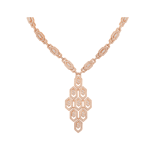 Serpenti 18 kt rose gold necklace set with pavé diamonds both on the chain and pendant. 356194 image 1