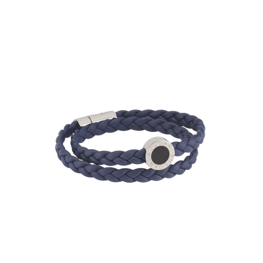 Bvlgari Bvlgari Man bracelet in Poseidon lapis blue braided calf leather with palladium-plated brass clasp closure. Iconic embellishment in palladium-plated brass finished with matt black enamel. BBM-LOGOPLATE-CL-PL image 3