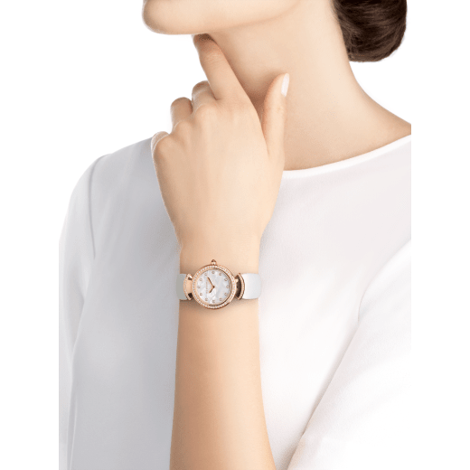 DIVAS' DREAM watch with 18 kt rose gold case set with brilliant-cut diamonds, natural acetate dial, diamond indexes and white satin bracelet 102433 image 4