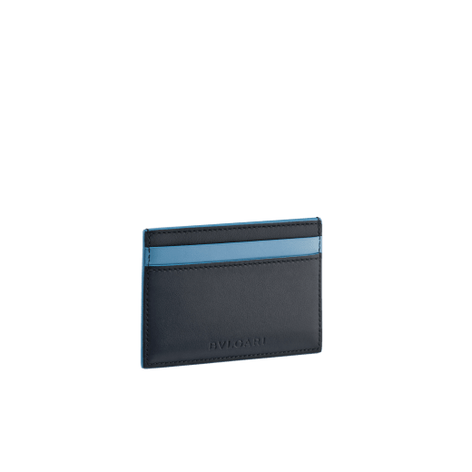 B.zero1 Man Kartenetui aus mattem schwarzen Kalbsleder mit Details aus Nappaleder in Niagara Sapphire Blau. Ikonischer Dekor aus dunkel ruthenium- und palladiumbeschichtetem Messing. BZM-CCHOLDER image 2