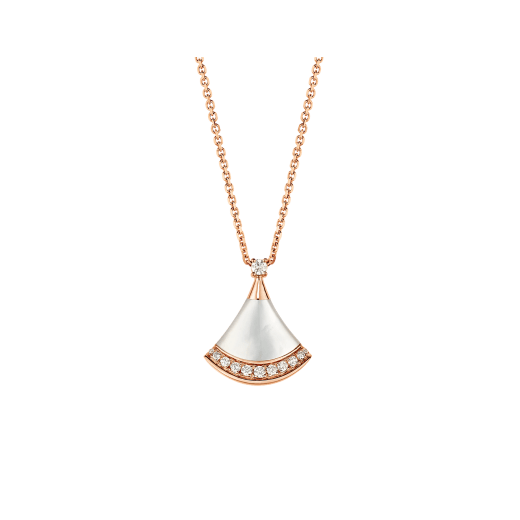 DIVAS' DREAM 18 kt rose gold pendant necklace set with a round brilliant-cut diamond (0,03 ct), a mother-of-pearl element and pavé diamonds (0.10 ct) 358365 image 2