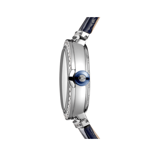 LVCEA watch with mechanical movement and automatic winding, 18 kt white gold case set with 66 round brilliant cut diamonds (about 1.58 ct), blue aventurine dial, blue alligator bracelet and 18 kt white gold links set with diamonds. Water-resistant up to 50 meters 103340 image 3