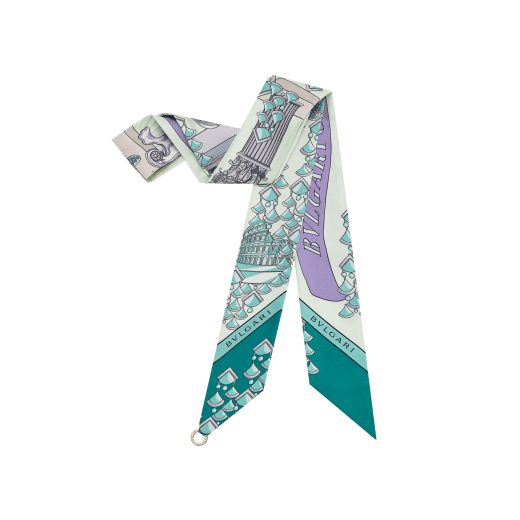 Bvlgari Curiosity shelley in fine light peridot silk twill with a BVLGARI BVLGARI metal pendant. Made of 100% silk. BULGARICURIOSITYSH image 1