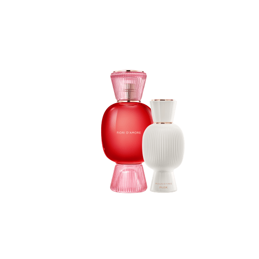 An exclusive perfume set, as bold and unique as you. The magnificent floral Fiori d’Amore Allegra Eau de Parfum blends with the warm touch of the Magnifying Musk Essence, creating an irresistible personalised women's perfume. Perfume-Set-Fiori-d-Amore-Eau-de-Parfum-and-Musk-Magnifying image 1