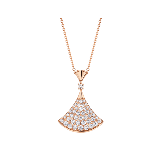 DIVAS' DREAM necklace in 18 kt rose gold with pendant set with one diamond and pavé diamonds. 350067 image 1