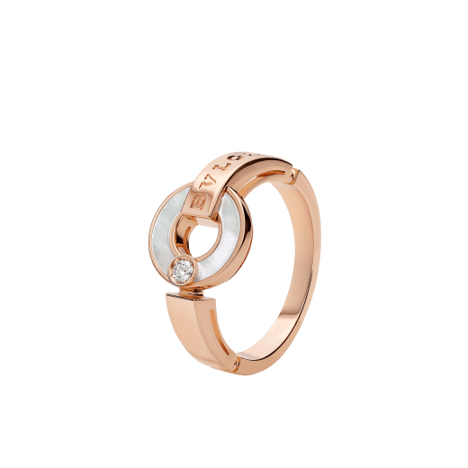 Skelettierter BVLGARI BVLGARI Ring aus 18 Karat Roségold mit Perlmutt-Elementen und einem runden Diamanten im Brillantschliff AN858947 image 1
