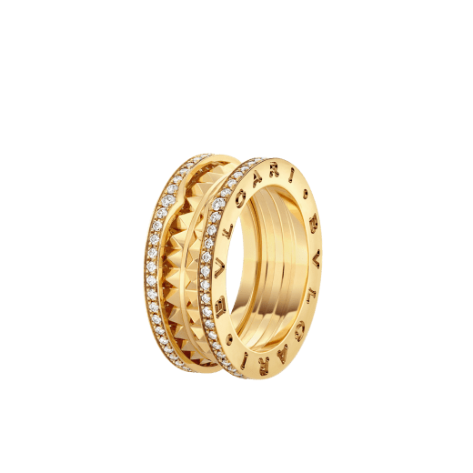 B.zero1 Rock 18K 黃金雙螺旋戒指，螺旋飾以鉚釘，外緣綴以密鑲鑽石。 AN859092 image 1