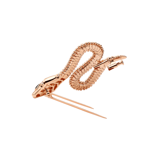 Spilla Serpenti in oro rosa 18 kt con testa e coda con pavé di diamanti e occhi in onice nera. 361721 image 3