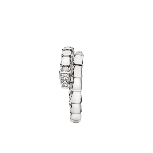 Serpenti Viper one-coil 18 kt white gold ring set with pavé diamonds on the head and tail. AN859915 image 2