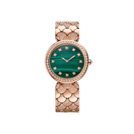 DIVAS' DREAM watch with 18 kt rose gold case and bracelet set with brilliant-cut diamonds, malachite dial and 12 diamond indices. Water-resistant up to 30 metres 103521 image 1
