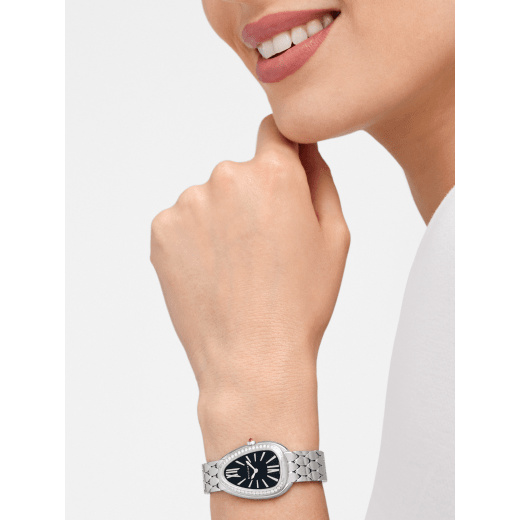 Serpenti Seduttori watch with stainless steel case set with diamonds, black lacquered dial and stainless steel bracelet. Water-resistant up to 30 metres. 103950 image 1