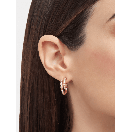 Serpenti Viper 18 kt rose gold earrings set with pavé diamonds 358361 image 3