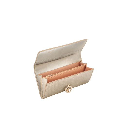 BULGARI BULGARI large wallet in light gold metallic ostrich skin with shell quartz pink nappa leather interior. Iconic light gold-plated brass clip with flap closure. 293282 image 2