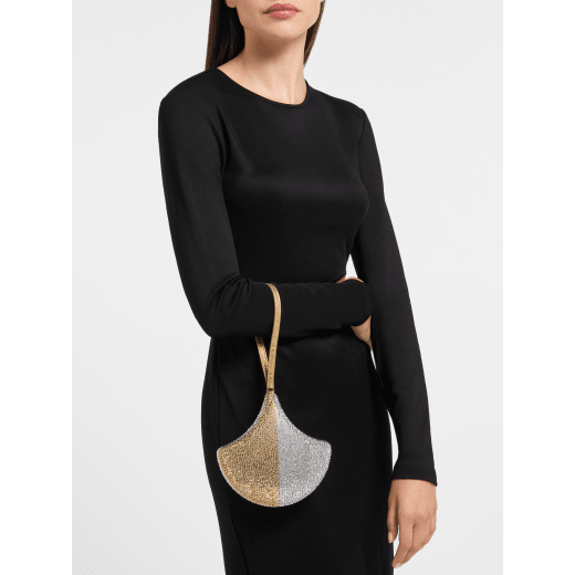 Ginkgo clutch in gold and silver Neige Pavé Crystals applied on suede with black nappa leather lining, and leather wristlet. DAS-001-1320S-CRYS image 1