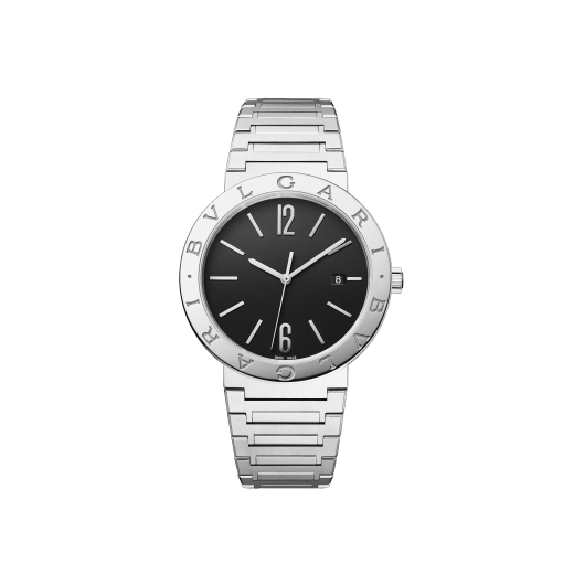 BVLGARI BVLGARI watch with mechanical manufacture movement, automatic winding and date, stainless steel case and bracelet, stainless steel bezel engraved with double logo and black dial 102928 image 1
