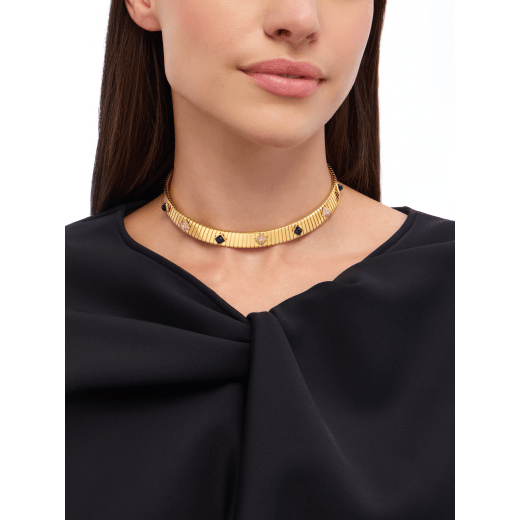 Bvlgari Tubogas 18 kt yellow gold necklace set with diamond pavé and black onyx studs CL860415 image 1