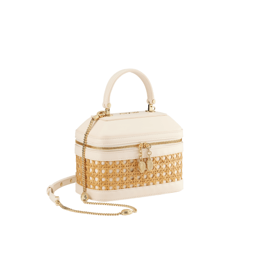 Serpenti Forever jewelry box bag in twilight sapphire blue Urban grain calf leather with Niagara sapphire blue nappa leather lining. Captivating snakehead zip pullers and chain strap decors in light gold-plated brass. 1177-UCL image 2