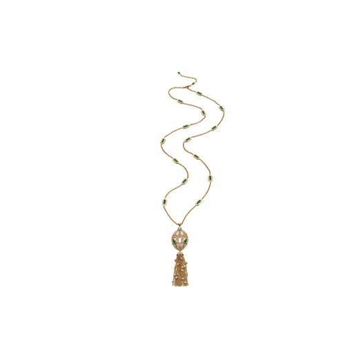 Serpenti Collier aus 18 Karat Gelbgold mit Quaste mit Diamant, Diamant-Pavé und Augen aus Malachit 354101 image 1