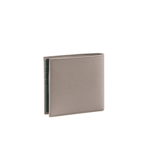 BULGARI BULGARI Man compact wallet in foggy opal grey grain calf leather with forest emerald green grain calf leather interior. Iconic palladium-plated brass décor and folded closure. BBM-WLT-ITAL-gclc image 3