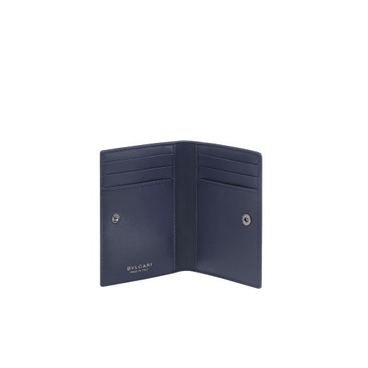 Bulgari Logo folded card holder in ivory opal calf leather with hot-stamped Infinitum pattern all over, black nappa leather interior and press-stud closure. BVL-CCHOLDERFOLD image 2