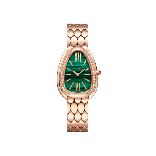 Serpenti Seduttori watch with 18 kt rose gold case and bracelet, 18 kt rose gold bezel set with diamonds and malachite dial 103273 image 1