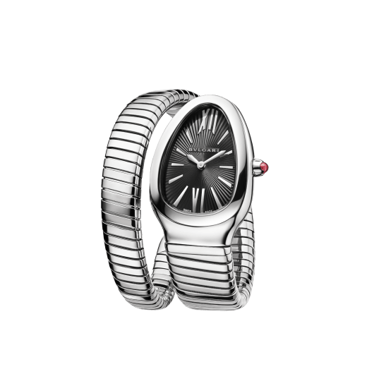Serpenti Tubogas single spiral watch in stainless steel case and bracelet, with black opaline dial. SrpntTubogas-black-dial2 image 2