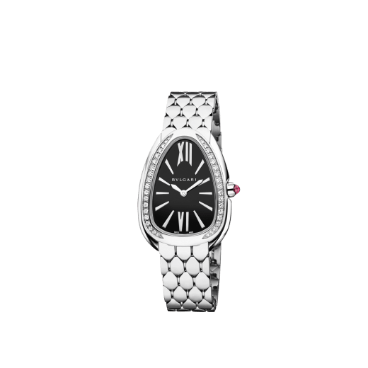 Serpenti Seduttori watch with stainless steel case set with diamonds, black lacquered dial and stainless steel bracelet. Water-resistant up to 30 metres. 103950 image 2