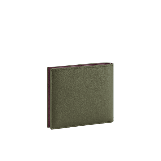 BULGARI BULGARI Man hipster compact wallet in black Urban grain calf leather with forest emerald green Urban grain calf leather interior. Iconic dark ruthenium plated-brass décor enameled in matte black, and folded closure. BBM-WLT2FASYMa image 3