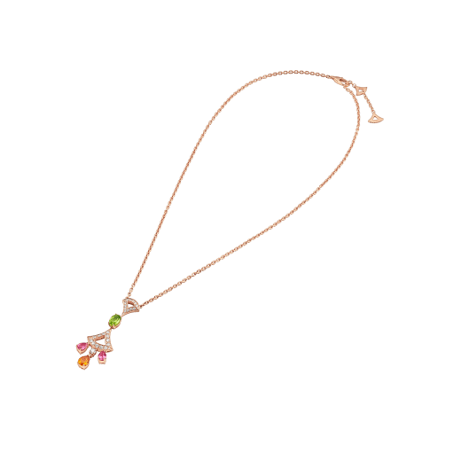 DIVAS' DREAM 18 kt rose gold necklace set with coloured gemstones, a brlliant-cut diamond and pavé diamonds 355613 image 2