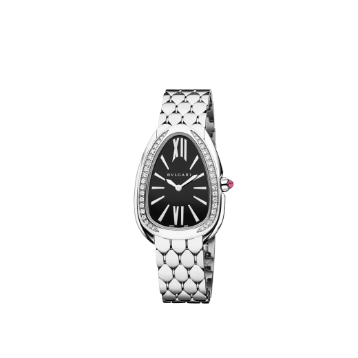 Serpenti Seduttori watch with stainless steel case set with diamonds, black lacquered dial and stainless steel bracelet. Water-resistant up to 30 metres. 103449 image 4