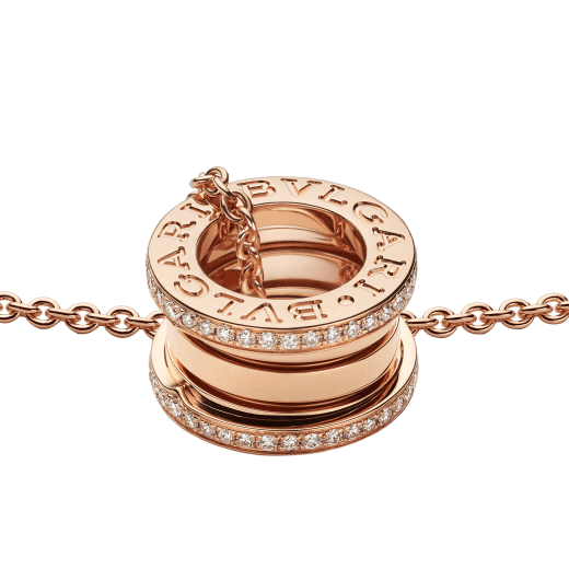 B.zero1 necklace with 18 kt rose gold chain and 18 kt rose gold round pendant set with pavé diamonds on the edges 350052 image 3