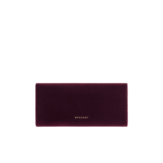 Pochette de soirée Bvlgari Tubogas en velours prune nuit avec doublure en cuir nappa de la même couleur. Poignée Tubogas emblématique en laiton doré ornée de zircones et d’un fermoir magnétique. 295712 image 2
