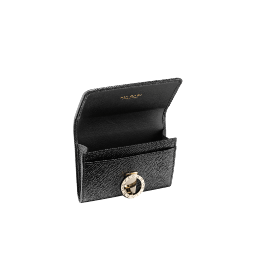 BULGARI BULGARI business card holder in bright, beetroot spinel fuchsia grained calf leather with primerose quartz pink nappa leather interior. Iconic light gold plated-brass clip and folded closure. 579-BC-HOLDER-BGCLa image 2