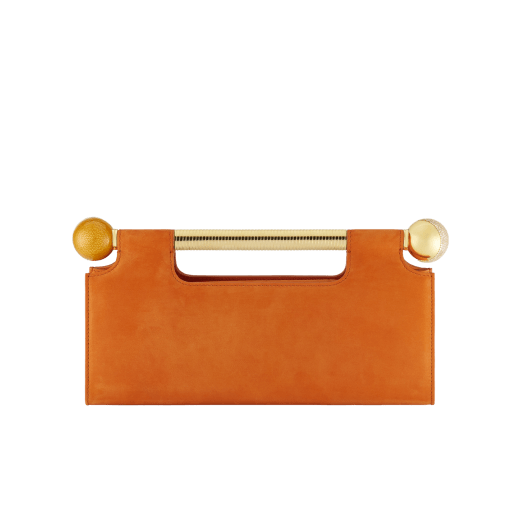 Tubogas Spheres clutch in Terracotta nubuck leather with Terracotta nappa leather lining. Iconic handle in gold-plated brass with spheres at both ends embellished with Roman garnet, citrine enamel and zirconia; magnetic closure. 295689 image 2