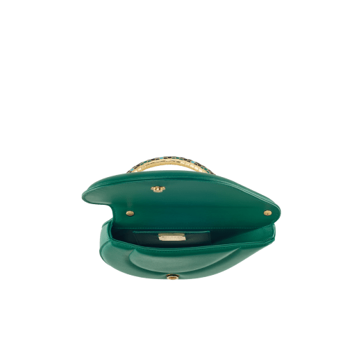 Serpenti Cuore 1968 top handle bag in perla white calf leather with perla white nappa leather lining. Captivating snake body-shaped top handle in gold-plated brass embellished with perla white and black enamel scales and zirconia eyes; press-button closure. SRN-001-1367S-r image 3