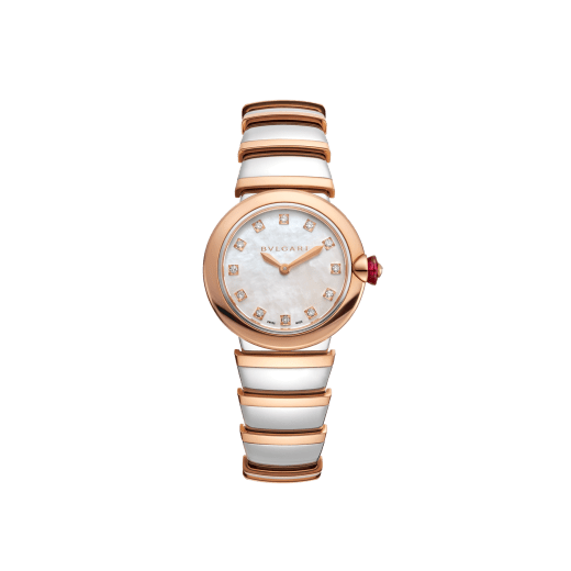 LVCEA Uhr mit Gehäuse und Armband aus 18 Karat Roségold und Edelstahl, weißem Perlmuttzifferblatt und Diamantindizes. 102194 image 1