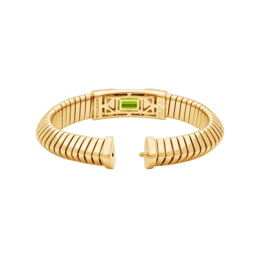 Bvlgari Tubogas 18 kt yellow gold bracelet set with an emerald-cut tourmaline, mother-of-pearl inserts and pavé diamonds BR860879 image 4