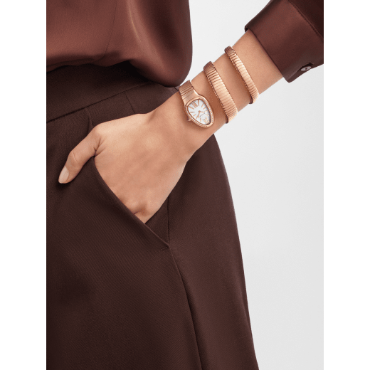 Serpenti Tubogas double spiral watch with 18 kt rose gold case set with brilliant-cut diamonds, silver opaline dial and 18 kt rose gold bracelet 103002 image 1