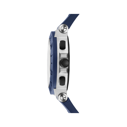 Bvlgari Aluminium Chronograph watch with mechanical manufacture movement, automatic winding and chronograph, 41 mm sandblasted aluminium case, blue rubber bezel and bracelet, and varnish blue dial. Water-resistant up to 100 metres 104234 image 3