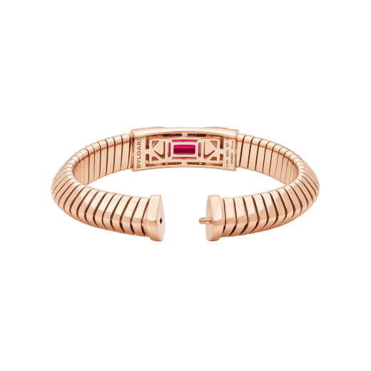 Bvlgari Tubogas 18 kt rose gold necklace set with a central rubellite, chrysoprase inserts and pavé diamonds BR860811 image 4