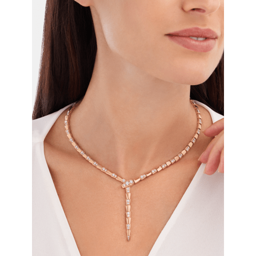 Serpenti thin necklace in 18 kt rose gold set with demi pavé diamonds (4.5 ct). 353037 image 3