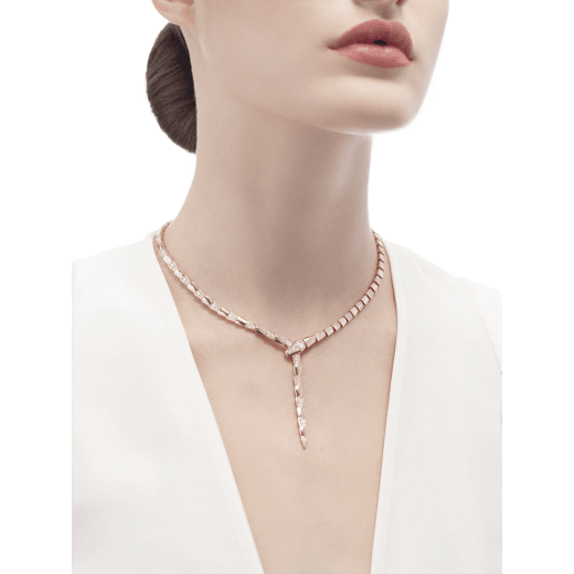 Serpenti Viper thin necklace in 18 kt rose gold, set with demi-pavé diamonds. 353037 image 3