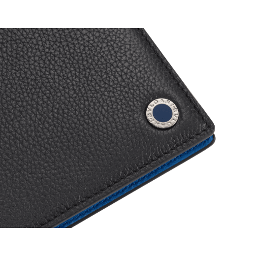 BULGARI BULGARI Man hipster compact wallet in soft, full grain black calf leather with Mediterranean lapis blue nappa leather interior. Iconic palladium-plated brass embellishment with midnight sapphire blue enamel, and folded closure. 293119 image 4