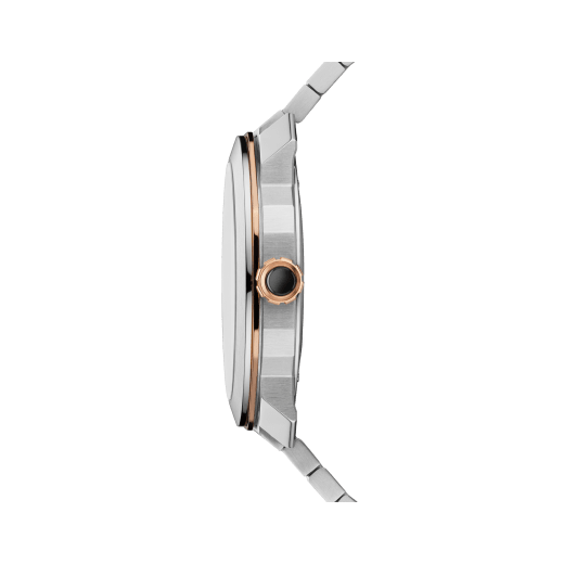 Montre Octo Roma avec mouvement mécanique de manufacture, remontage automatique, boîtier et bracelet en acier inoxydable, octogone en or rose 18 K et cadran marron. Étanche jusqu’à 50 mètres 103210 image 3