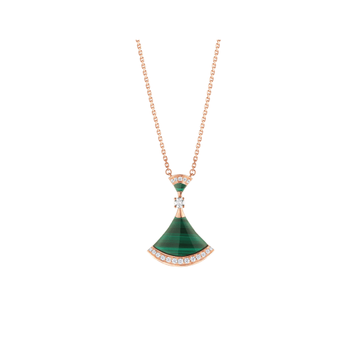 DIVAS' DREAM necklace in 18 kt rose gold with pendant set with a diamond, malachite elements, and pavé diamonds 351143 image 1