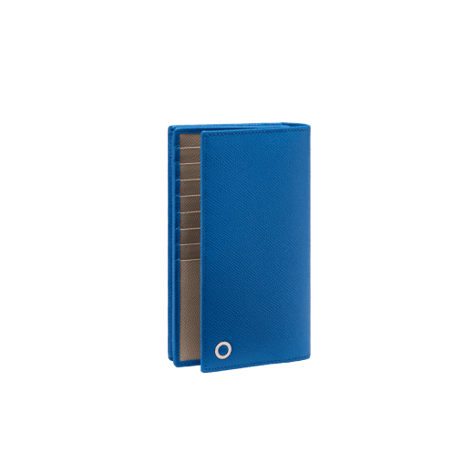 BULGARI BULGARI Man large yen wallet in grain calf leather, Mediterranean lapis blue on the outside and foggy opal grey on the inside. Iconic palladium-plated brass décor and folded closure. BBM-WLT-Y-ZP-16C-gclb image 1