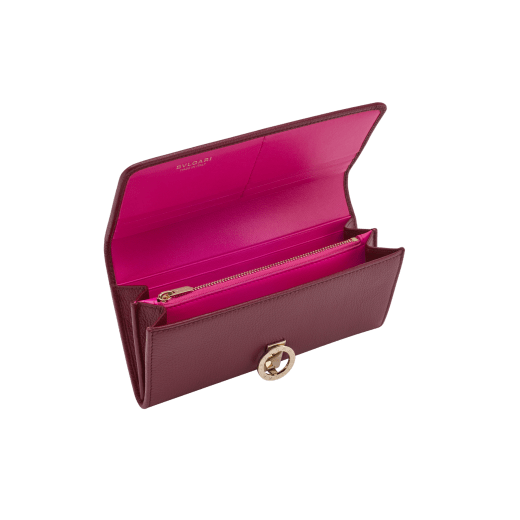 BULGARI BULGARI Japan Exclusive large wallet in taupe quartz light brown soft drummed calf leather with crystal rose nappa leather interior. Iconic light gold-plated brass clip with flap closure. 579-WLT-SLI-POC-CLb image 2