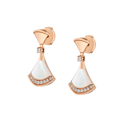 Divas' Dream 18 kt rose gold fan-shaped drop earrings with mother-of-pearl and brilliant-cut diamonds 361780 image 2